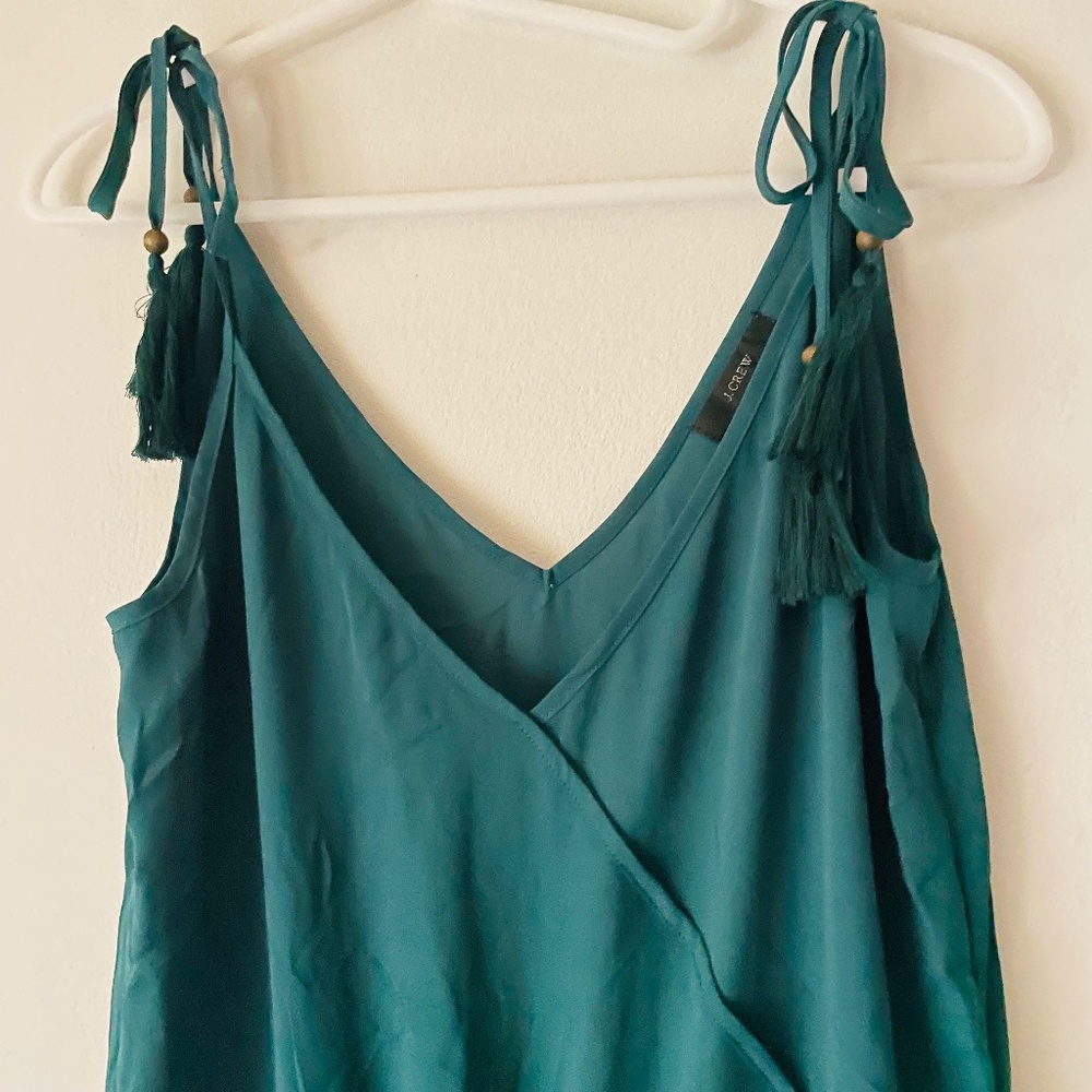 J.Crew XS Green Tassel Strappy Shoulder Tie Jumpsuit - Picture 5 of 6